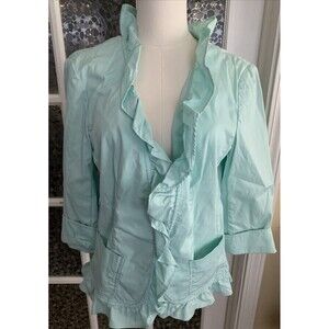 Talbots Jacket Top Grace Fit Sz 12 Cotton Stretch Twill Blazer Aqua